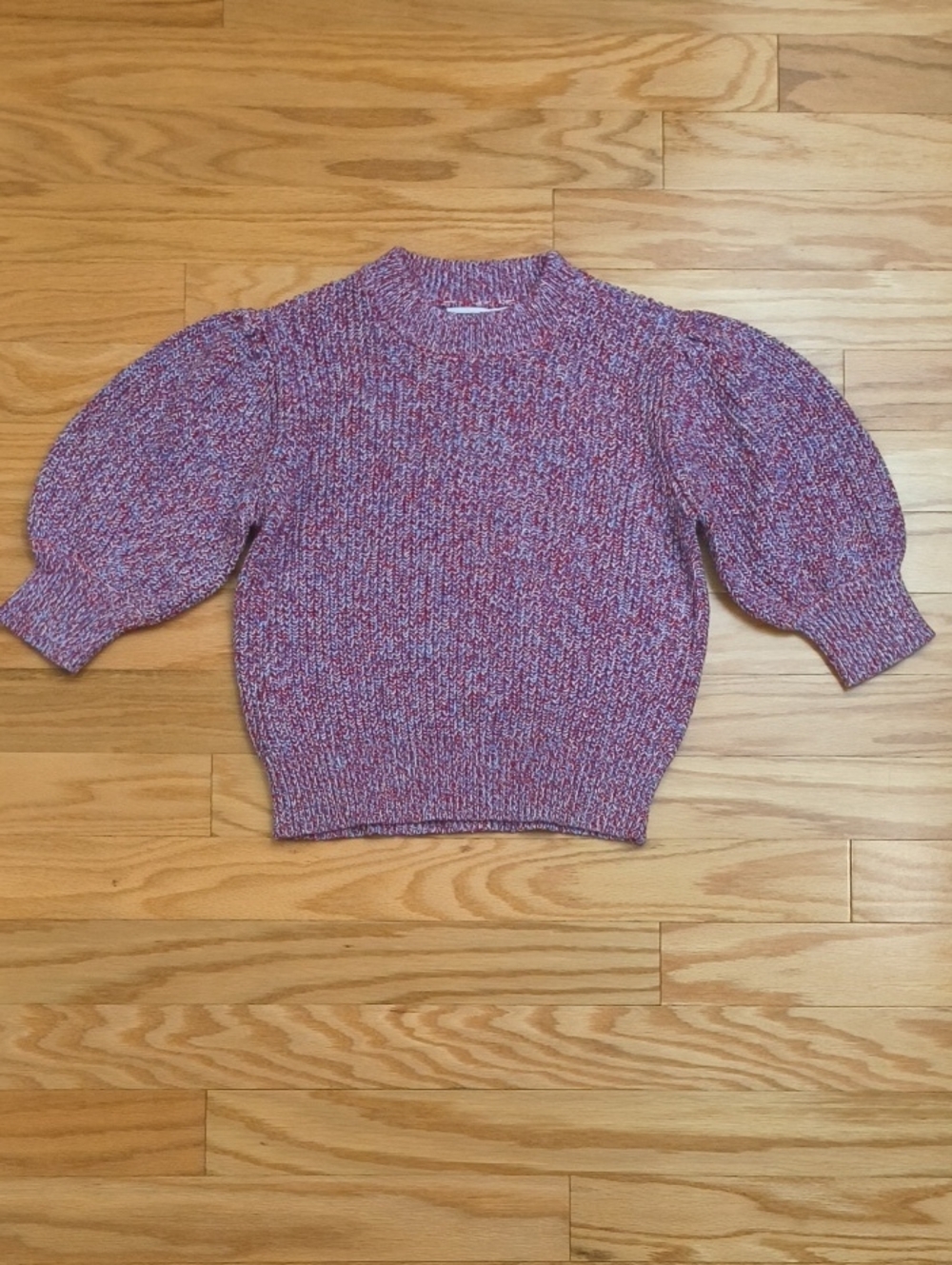 Rebecca Minkoff  Speckled Puff-Sleeve Crewneck Short Sleeve Sweater Size S EUC